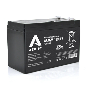 Акумулятор AZBIST Super AGM ASAGM-1290F2, Black Case, 12V 9.0Ah (151 х 65 х 94 (100) ) Q10/420 Зображення