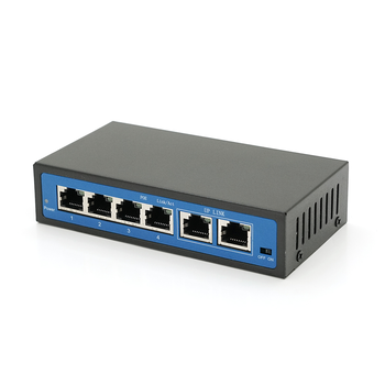 Комутатор POE 48V з 4 портами POE 100Мбіт + 2 порт Ethernet (UP-Link) 100Мбіт, корпус - метал, Black, БП у комплекті, Q18 Зображення