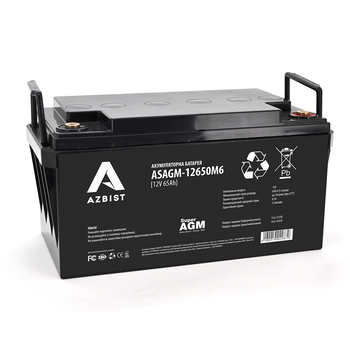 Акумулятор AZBIST Super AGM ASAGM-12650M6, Black Case, 12V 65.0Ah (348 х 168 х 178) Q1/48 Зображення