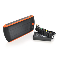 Power bank 23000 mAh Solar, Flashlight, Input:15-20V/2A, Output:5V/2,1A(USB), For Laptop charger, rubberized case, Black, BOX Зображення