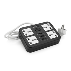 Мережевий фільтр ТВ-Т15, 4 розетки + 3 USB, 2 м, перетин 3х0, 75мм, 2500W, Black, Box Изображение