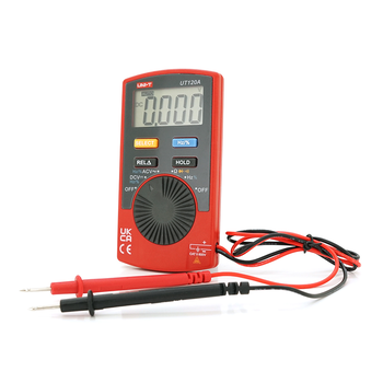 Мультиметр UNI-T UT120A. Вимірювання: V (AC/DC), Ω, Hz, DUTY. Функції: Hold, REL, продзвонювання, тест діодів, авто-діапазон. 110x58.2x10.8 мм. 76 г Зображення