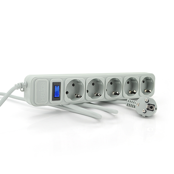 Мережевий подовжувач MERLION G530, 220В 10А,  5 розеток, 3,0 м, переріз 3х0,75мм, сірий Q50 Зображення