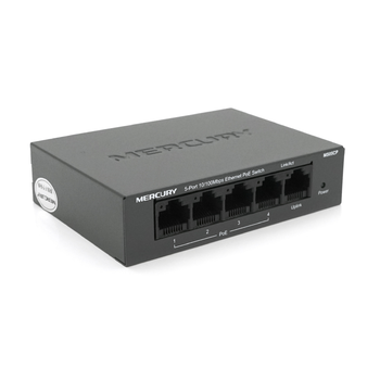 Комутатор POE 48V Mercury MS05CP 4 порти POE+1 порт Ethernet (Uplink ) 10/100 Мбіт/сек, БП в комплекті + перехідник Изображение