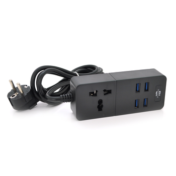 Мережевий фільтр ТВ-Т06, 1 розетка + 4 USB, 2 м, перетин 3х0,75мм, 2500W, Black, Box Зображення
