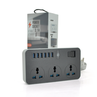 Мережевий фільтр ТВ-Т09, 3 розетки + 6 USB, 2 м, перетин 3х0,75мм, 3000W, Black-grey, Box Изображение