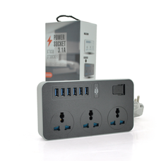 Мережевий фільтр ТВ-Т09, 3 розетки + 6 USB, 2 м, перетин 3х0,75мм, 3000W, Black-grey, Box Зображення