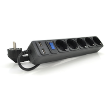 Мережевий подовжувач MERLION B518U, 220В 10А,  5 розеток + 2 порти USB 2.1A, 1,8 м, переріз 3х0,75мм, чорний Q50 Зображення