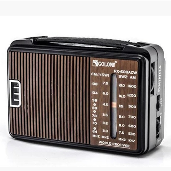 Радиоприемник GOLON RX-608, LED, 2x3W, FM радио, AUX, корпус пластмасс, Black/Brown, BOX Зображення