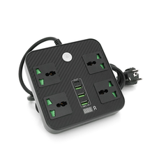 Мережевий фільтр ТВ-Т90, 4 розетки + 3 USB, 2 м, перетин 3х0, 75мм, 3000W, Black, Box Зображення