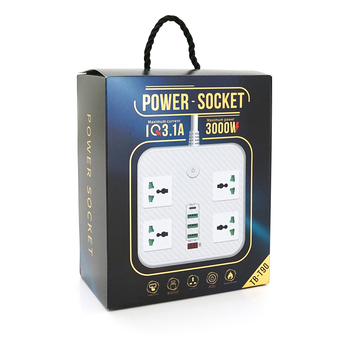 Мережевий фільтр ТВ-Т90, 4 розетки + 3 USB, 2 м, перетин 3х0, 75мм, 3000W, White, Box Изображение
