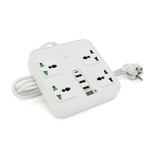 Мережевий фільтр ТВ-Т90, 4 розетки + 3 USB, 2 м, перетин 3х0, 75мм, 3000W, White, Box Изображение