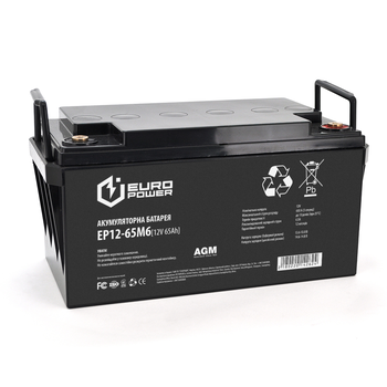 Акумуляторна батарея EUROPOWER AGM EP12-65M6 12 V 65Ah (348 x 168 x 178) Black Q1/48 Изображение