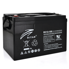 Акумуляторна батарея CARBON RITAR DC12-100C, Black Case, 12V 100.0Ah, 2000-5000 циклів, до 15 років термін служби (355*250*260), 29 kg  Q1 Зображення