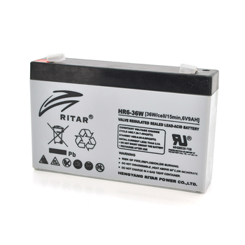 Акумуляторна батарея AGM RITAR HR6-36W, Gray Case, 6V 9.0Ah ( 151 х 34 х 94 (100 ) 1.35kg Q10 Изображение