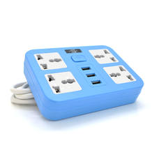 Мережевий фільтр ТВ-Т15, 4 розетки + 3 USB, з перемикачем, 2 м, перетин 3х0, 75мм, 2500W, Blue, Box Изображение