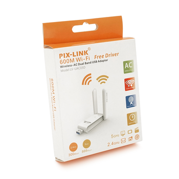Бездротовий мережевий адаптер Wi-Fi-USB Merlion LV-UAC03D,RTL8811CU, з 2-ма антенами 10см,802.11bgn ,600MB,2.4 GHz,Blister Изображение