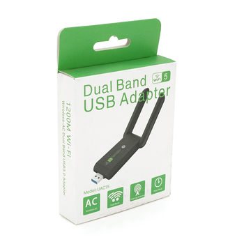 Бездротовий мережевий адаптер Wi-Fi-USB3.0 Merlion LV-UAC15,RTL8812BU, з 2-ма антенами 10см,802.11bgn, 1200MB,2.4 GHz,Blister Изображение