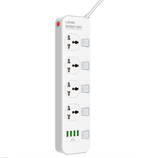 Мережевий фільтр LDNIO SC4408, 4 Розетки + 4 USB, 2 м, перетин 3х0,75мм, White, Box Зображення