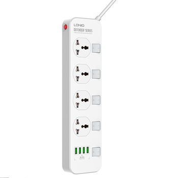 Мережевий фільтр LDNIO SC4408, 4 Розетки + 4 USB, 2 м, перетин 3х0,75мм, White, Box Зображення