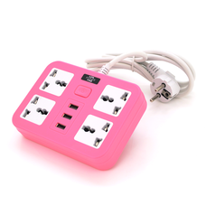Мережевий фільтр ТВ-Т15, 4 розетки + 3 USB, з перемикачем, 2 м, перетин 3х0, 75мм, 2500W, Pink, Box Изображение