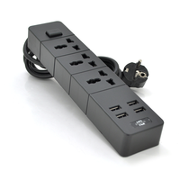 Мережевий фільтр ТВ-Т08, 3 розетки + 4 USB, 2 м, перетин 3х0,5мм, 2500W, Black, Box Изображение