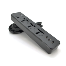 Мережевий фільтр ТВ-Т13, 3 розетки + 3 USB, 2 м, перетин 3х0,75мм, 2500W, Black, Box Зображення