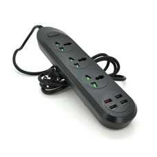 Мережевий фільтр ТВ-Т16, 3 розетки + 4 USB, 2 м, перетин 3х0,75мм, 3000W, Black, Box Изображение