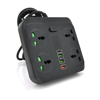 Мережевий фільтр TB-Т18, 4 розетки + 2 USB + PD, 2 м, перетин 3х0,75мм, 3000W, Black, Box Изображение