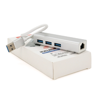 Контролер USB 3.0 до Ethernet VEGGIEG U3-3U-S  - Сетевой адаптер 10 / 100Mbps з проводом RTL-8152B + FE2.2S + 3 порта USB3.0, White, Metal, Blister-Box Зображення