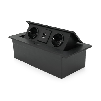 Розетка для підлоги висувна із заземленням J29L, дві розетки + 2 * USB, Input: AC 100-250V 16A, Black Зображення