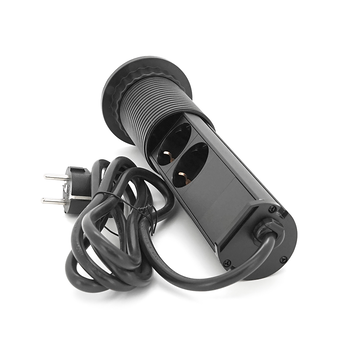 Мережевий фільтр вбудований в столешнішцу, 3 Розетки + 2 USB, перетин 3х0,75мм, 16А, 250V, 2 м, Black, круглий, діаметр 62мм, Box Изображение