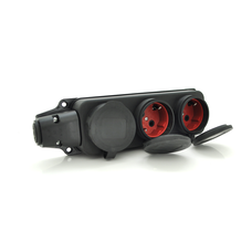 Колодка PiPo PP/SP-3133/3/44/16B, 16А, 220-240В, IP44, з заглушкою, із заземленням 3 гнізда, каучук, чорний, Q25 Изображение