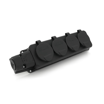 Колодка PiPo PP / SP-4/44 / 16B, 16А, 220-240В, IP44, з заглушкою, із заземленням 4 гнізда, каучук, чорний, Q10 Зображення