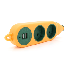 Колодка для подовжувача 2 гнізда + 2USB, без заземлення, 16A 220V, Orange, Q100 Зображення
