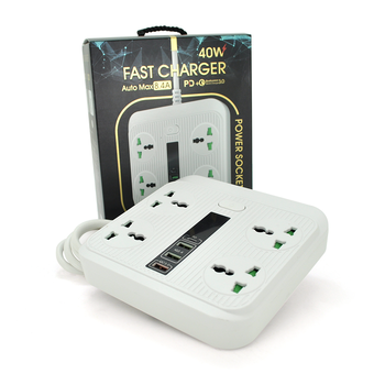 Мережевий фільтр TB-Т18, 4 розетки + 2 USB + PD, 2 м, перетин 3х0,75мм, 3000W, White, Box Изображение