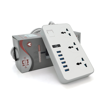 Мережевий фільтр ТВ-Т09, 3 розетки + 6 USB, 2 м, перетин 3х0,75мм, 3000W, White-grey, Box Изображение