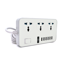 Мережевий фільтр ТВ-Т09, 3 розетки + 6 USB, 2 м, перетин 3х0,75мм, 3000W, White-grey, Box Зображення