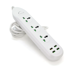 Мережевий фільтр ТВ-Т16, 3 розетки + 4 USB, 2 м, перетин 3х0,75мм, 3000W, White, Box Изображение
