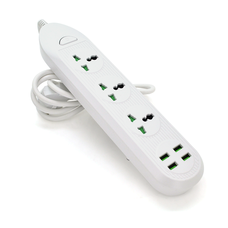 Мережевий фільтр ТВ-Т16mini, 3 розетки + 4 USB, 2 м, перетин 3х0, 75мм, 3000W, White, Box Изображение