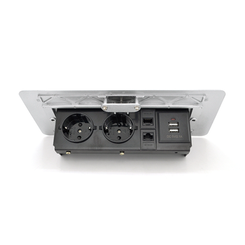 Розетка для підлоги висувна із заземленням J29L, дві розетки + 2 * USB + 2* RJ45, Input: AC 100-250V 16A, Silver Зображення