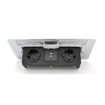 Розетка для підлоги висувна із заземленням J29L, дві розетки + 2 * USB, Input: AC 100-250V 16A, Silver Зображення
