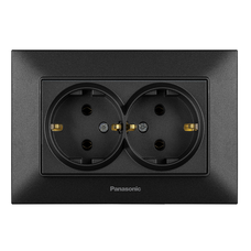 Розетка Panasonic Arkedia Slim подвійна із заземленням, чорна Изображение