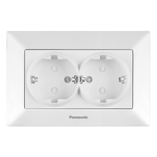 Розетка Panasonic Arkedia Slim подвійна із заземленням зі захисними шторками, біла Зображення