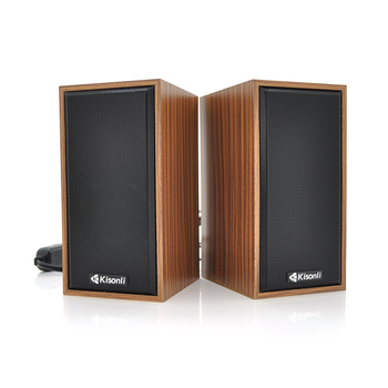 Колонки 2.0 Kisonli T-002A  для ПК і ноутбука, USB + 3.5mm, 2x3W, 20Hz- 20KHz, Brown, BOX, Q30 Зображення