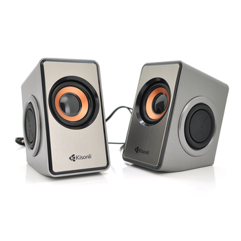 Колонки 2.0 Kisonli T-007 для ПК і ноутбука, USB + 3.5mm, 2x3W, 20Hz- 20KHz, Gray, BOX, Q40 Зображення