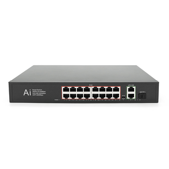 POE комутатор Merlion 16 POE 10/100 + 1 Single Fiber Tx 1310nm 20km + 2 RJ45 10/100/1000+ вбудований блок живлення 52V 4.8A Изображение
