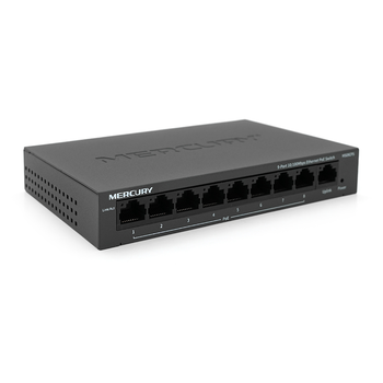Комутатор POE Mercury MS09CPS з 8 портами POE + 1 порт UP-Link 100Мбіт, БП в комплекті, Q18 Зображення