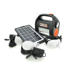 Переносний ліхтар RT909BT+Solar, 1+1 режим, Радіо+ Bluetooth колонка, вбудований аккум, 3 лампочки 3W, USB вихід, Black/Orange Изображение