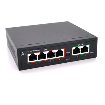 POE комутатор Merlion 4 POE 10/100 + 2 RJ45 10/100 вбудований блок живлення 52V 1.05A Изображение